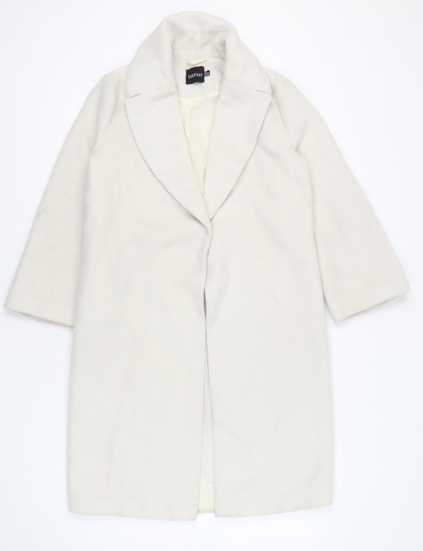 Boohoo Women’s Ivory Mid-Length Overcoat UK 10 Regular