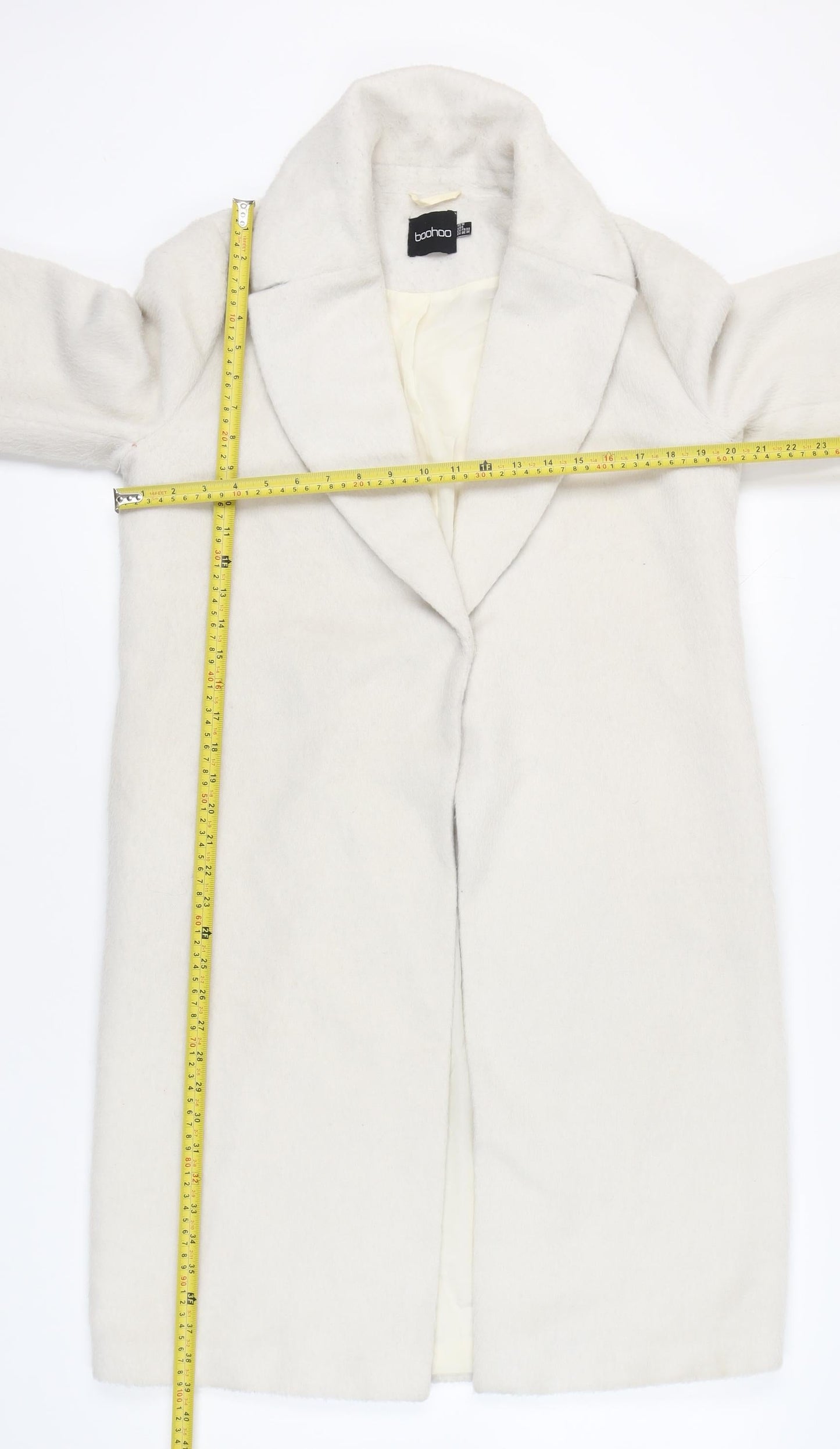 Boohoo Women’s Ivory Mid-Length Overcoat UK 10 Regular