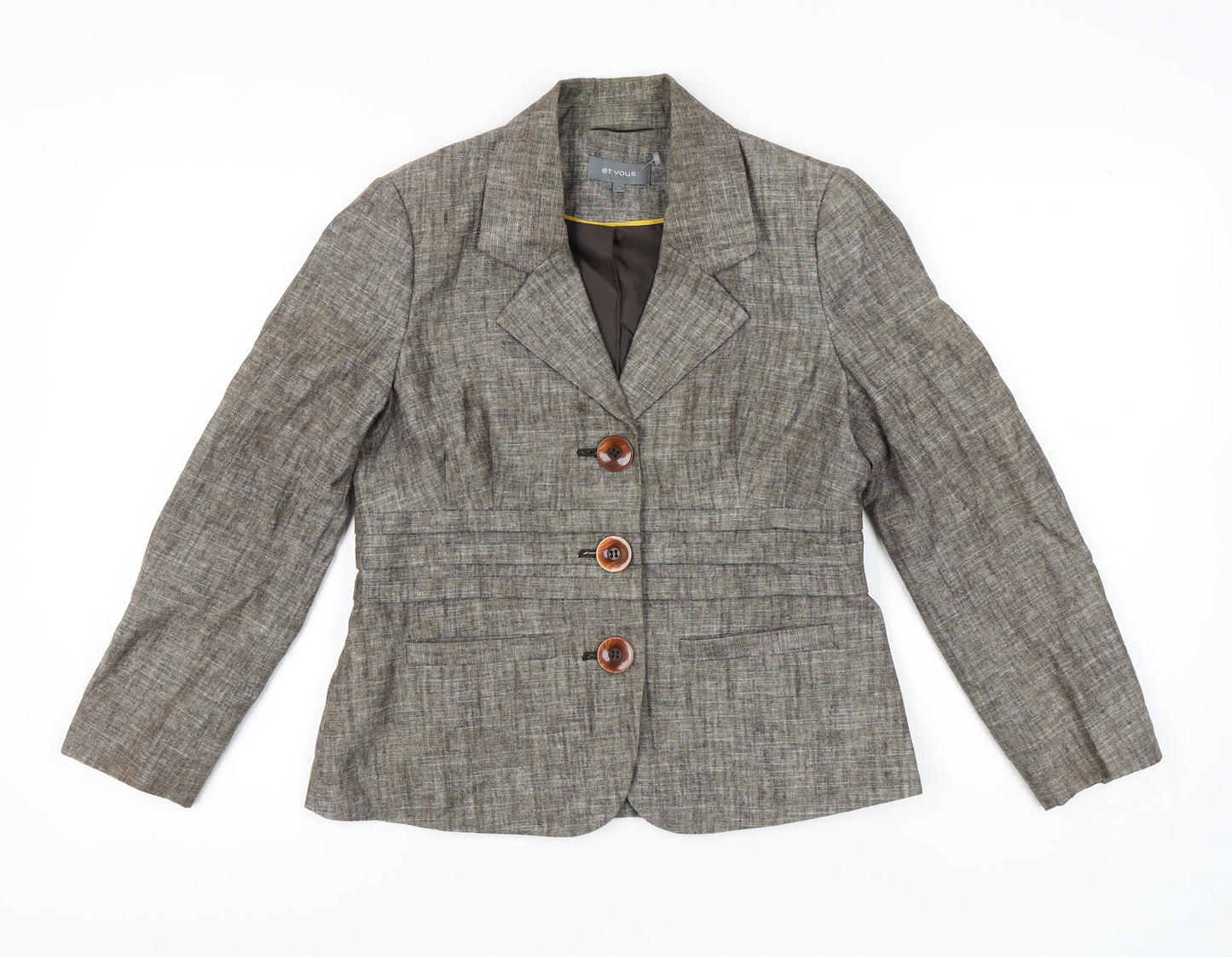 Et Vous Women's Brown Linen Blend Blazer Jacket Size 14