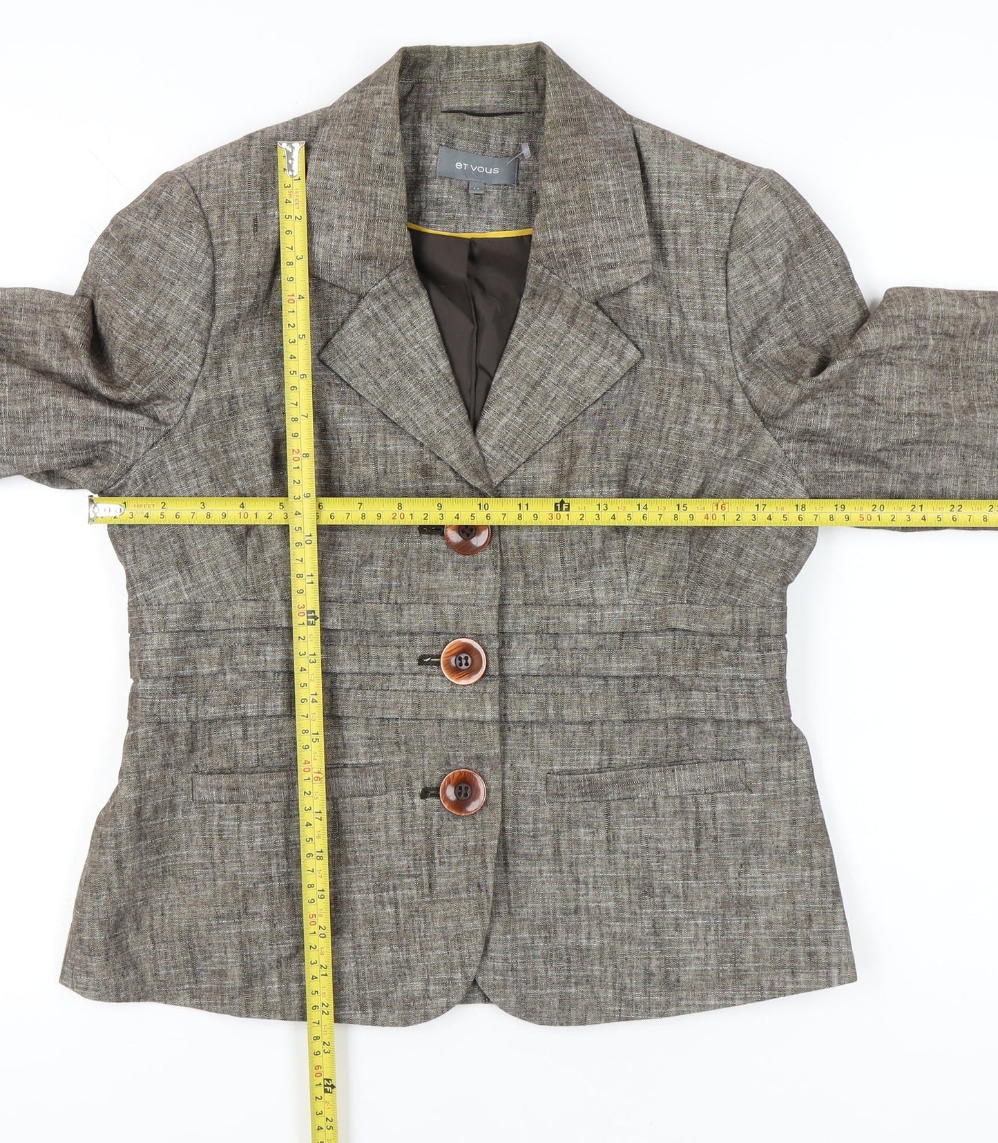 Et Vous Women's Brown Linen Blend Blazer Jacket Size 14