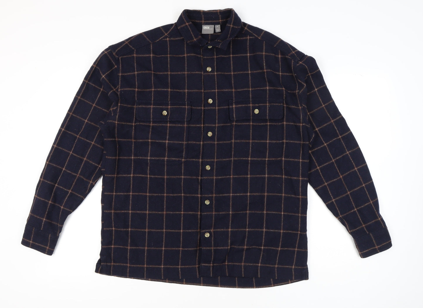ASOS Men’s Blue Check Wool Blend Long Sleeve Button-Up Shirt M 38-40"