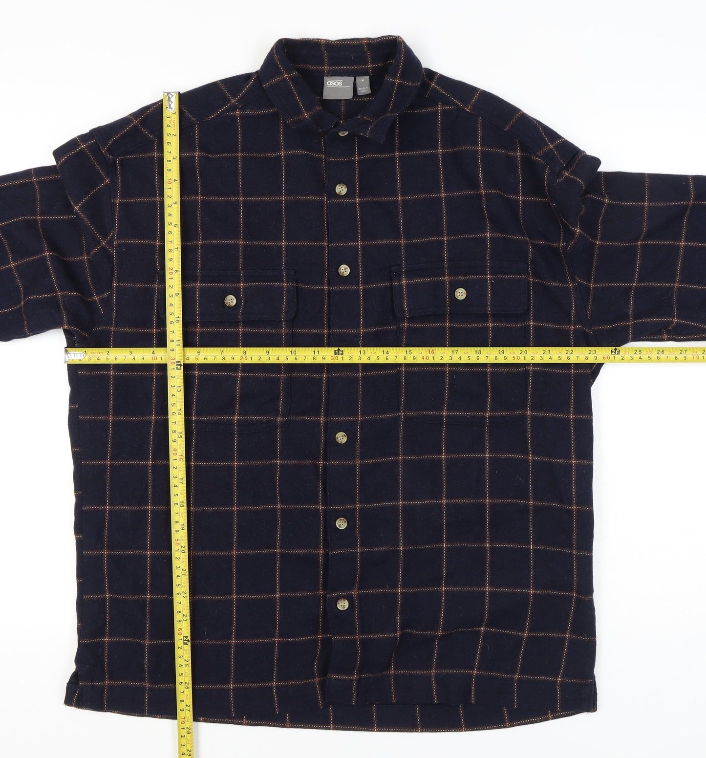 ASOS Men’s Blue Check Wool Blend Long Sleeve Button-Up Shirt M 38-40"