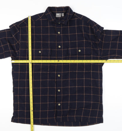 ASOS Men’s Blue Check Wool Blend Long Sleeve Button-Up Shirt M 38-40"