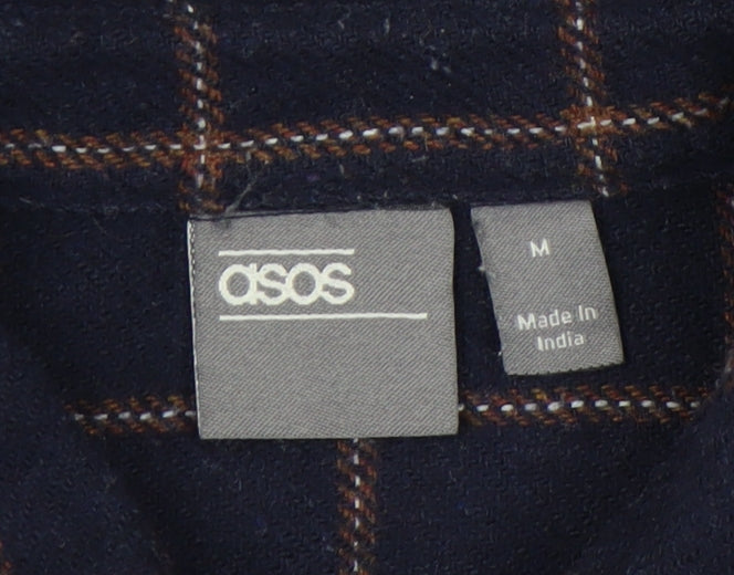 ASOS Men’s Blue Check Wool Blend Long Sleeve Button-Up Shirt M 38-40"