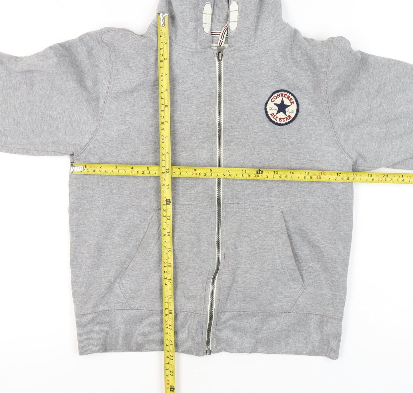 Converse Girls Grey Full Zip Hoodie 12-13 Years Cotton Blend Regular Fit