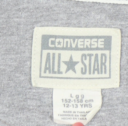 Converse Girls Grey Full Zip Hoodie 12-13 Years Cotton Blend Regular Fit