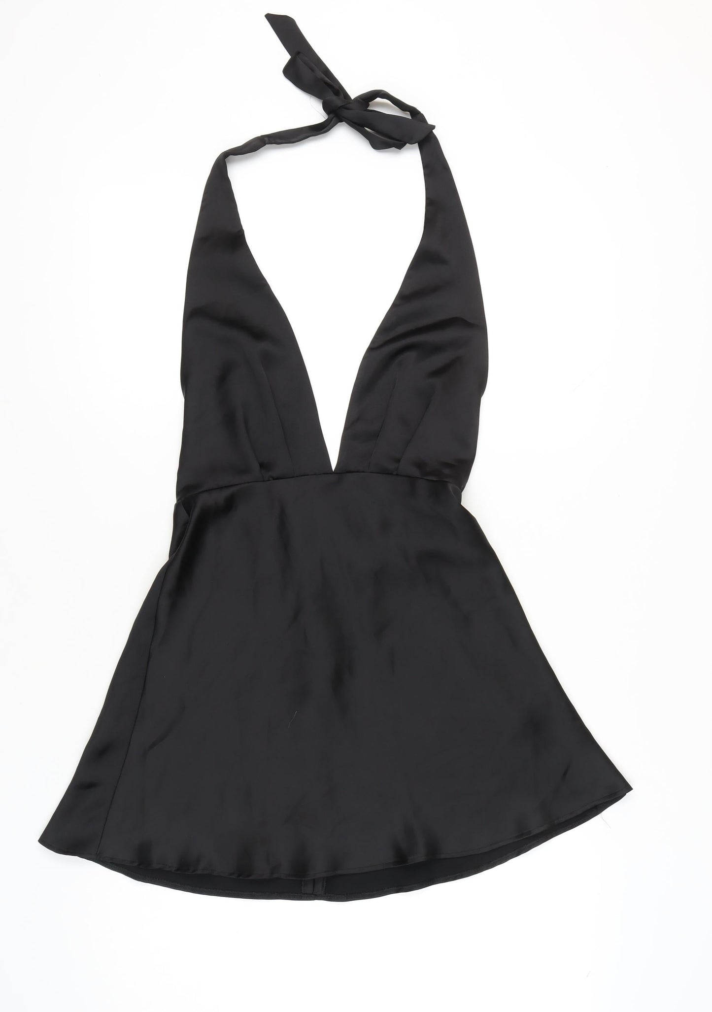 Zara Women’s Black Satin Halter Slip Dress Size S Party Clubwear