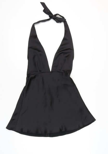 Zara Women’s Black Satin Halter Slip Dress Size S Party Clubwear