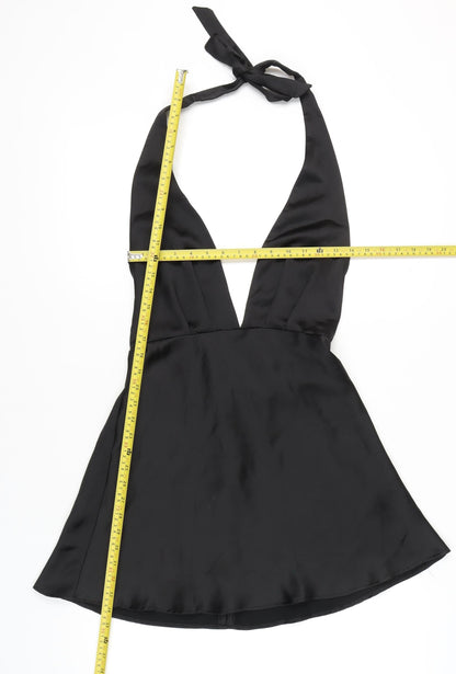 Zara Women’s Black Satin Halter Slip Dress Size S Party Clubwear