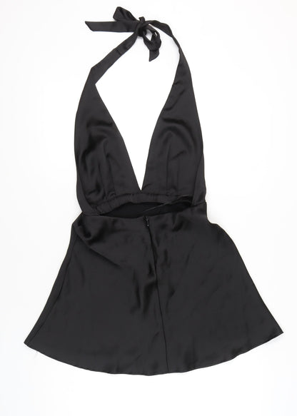 Zara Women’s Black Satin Halter Slip Dress Size S Party Clubwear