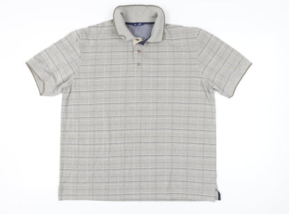 BHS Men’s Grey Check Polo Shirt Size L Short Sleeve Casual