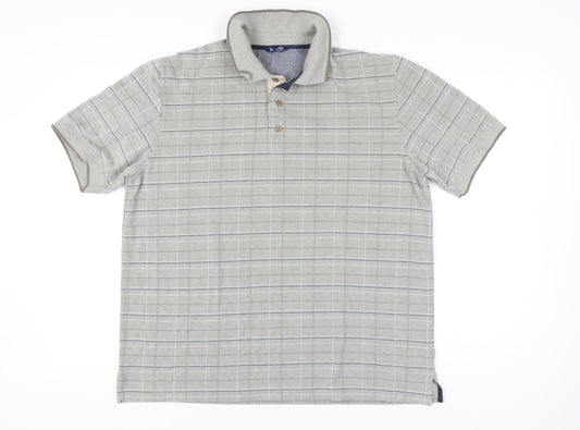 BHS Men’s Grey Check Polo Shirt Size L Short Sleeve Casual