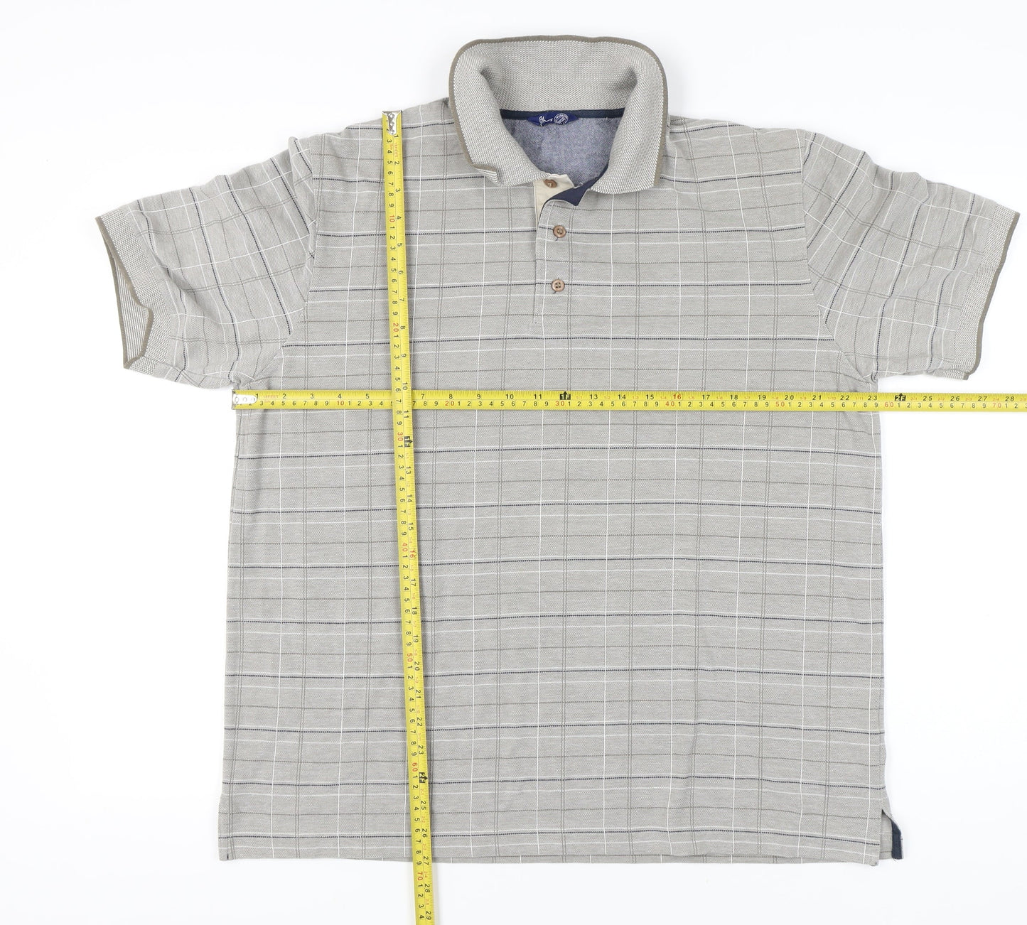 BHS Men’s Grey Check Polo Shirt Size L Short Sleeve Casual