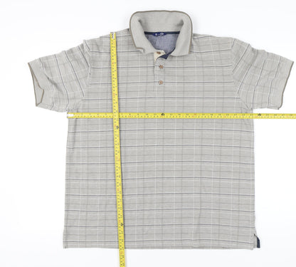 BHS Men’s Grey Check Polo Shirt Size L Short Sleeve Casual