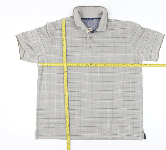 BHS Men’s Grey Check Polo Shirt Size L Short Sleeve Casual