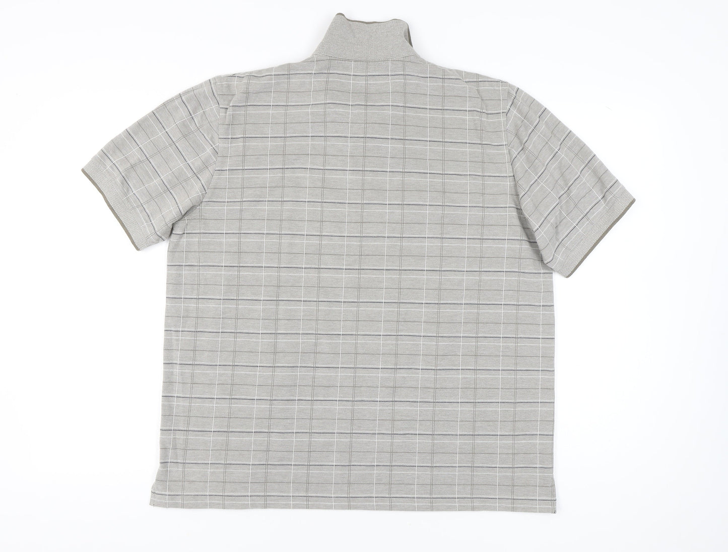 BHS Men’s Grey Check Polo Shirt Size L Short Sleeve Casual