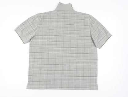 BHS Men’s Grey Check Polo Shirt Size L Short Sleeve Casual