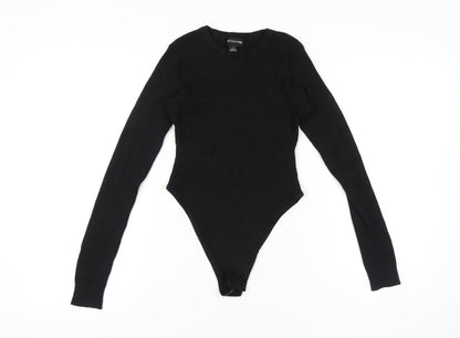 PrettyLittleThing Womens Black Bodysuit Medium Long Sleeve Crew Neck
