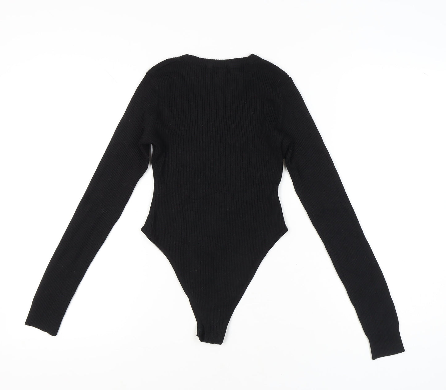 PrettyLittleThing Womens Black Bodysuit Medium Long Sleeve Crew Neck