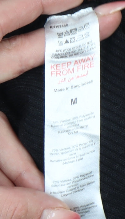 PrettyLittleThing Womens Black Bodysuit Medium Long Sleeve Crew Neck