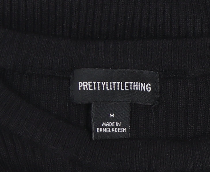 PrettyLittleThing Womens Black Bodysuit Medium Long Sleeve Crew Neck