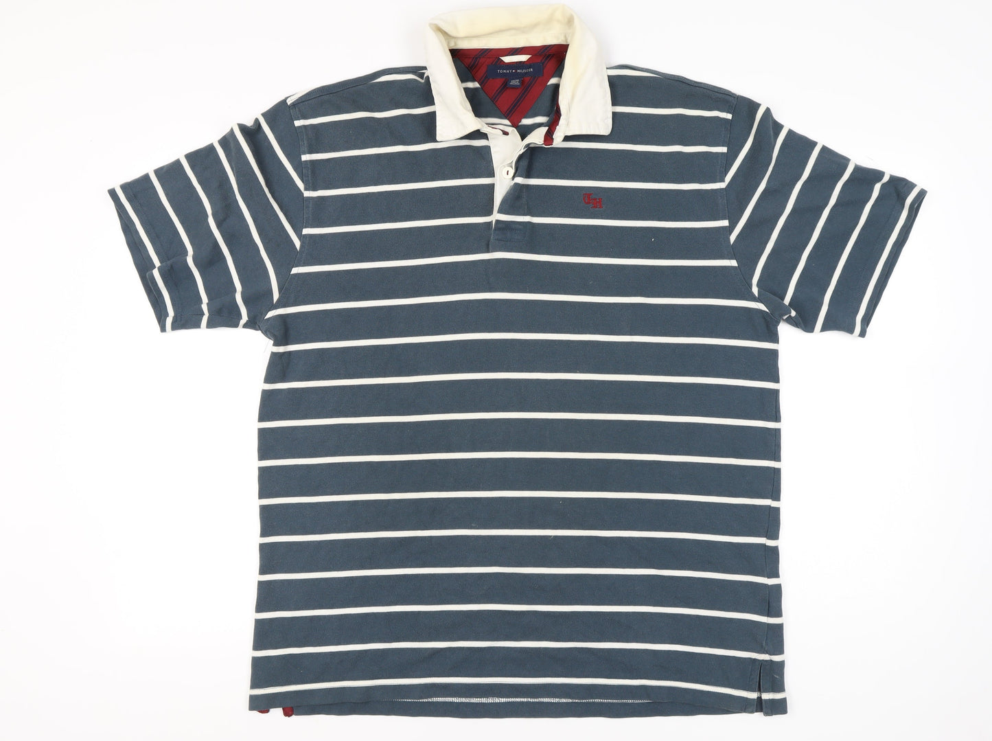 Tommy Hilfiger Men's Blue XL Striped Polo Shirt Cotton Short Sleeve