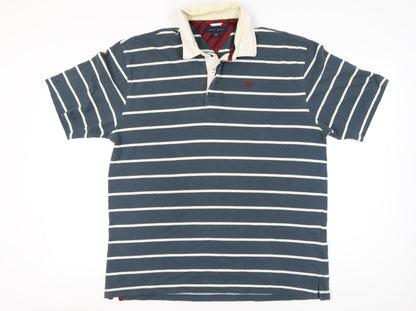 Tommy Hilfiger Men's Blue XL Striped Polo Shirt Cotton Short Sleeve