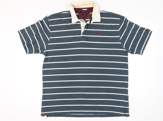 Tommy Hilfiger Men's Blue XL Striped Polo Shirt Cotton Short Sleeve