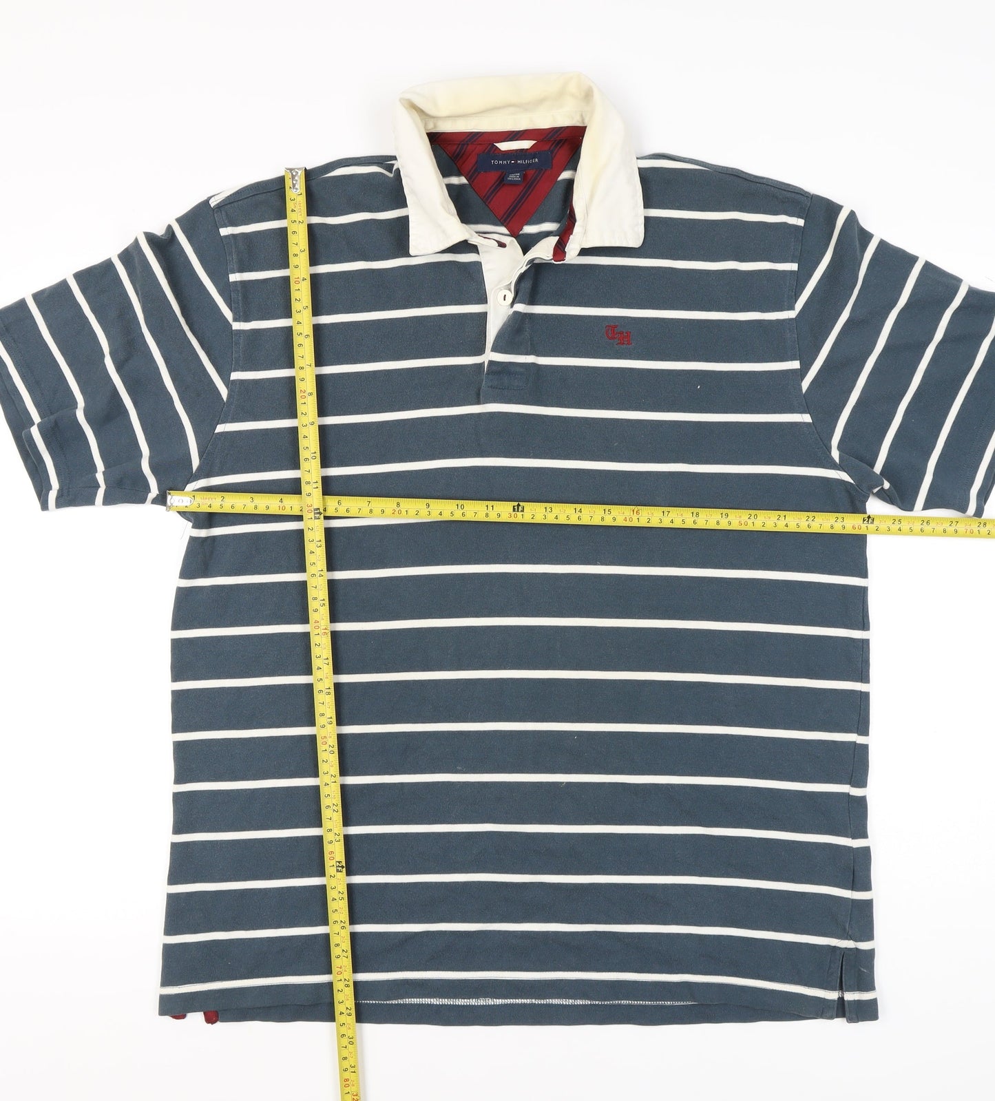 Tommy Hilfiger Men's Blue XL Striped Polo Shirt Cotton Short Sleeve