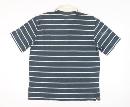Tommy Hilfiger Men's Blue XL Striped Polo Shirt Cotton Short Sleeve