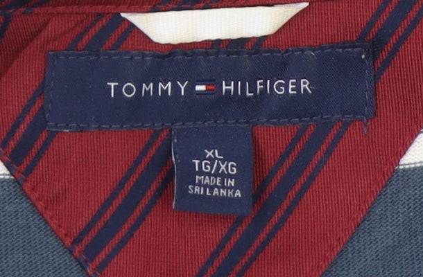 Tommy Hilfiger Men's Blue XL Striped Polo Shirt Cotton Short Sleeve