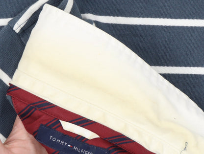 Tommy Hilfiger Men's Blue XL Striped Polo Shirt Cotton Short Sleeve
