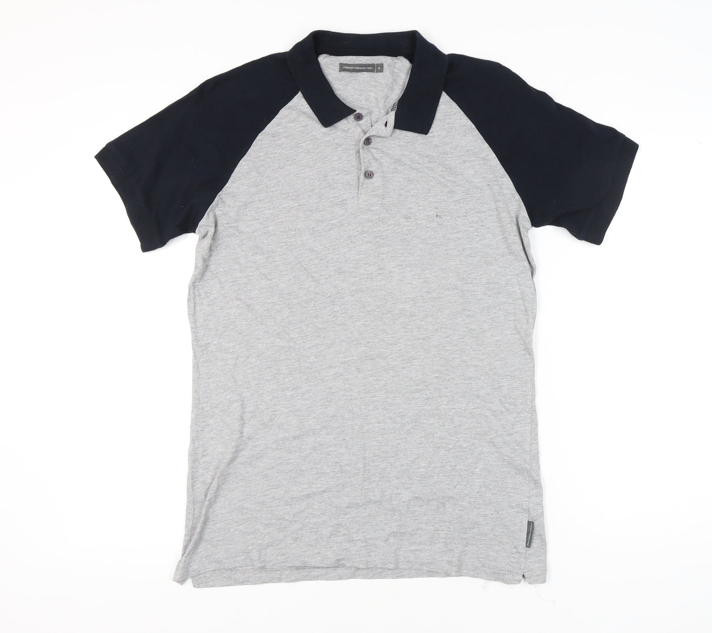 French Connection Men’s Grey Black Polo Shirt XL Cotton Blend