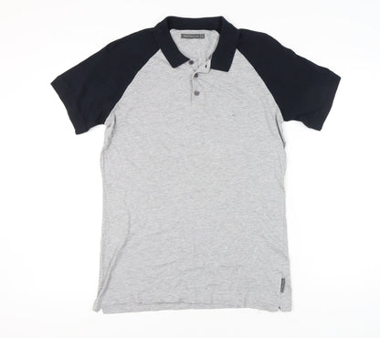 French Connection Men’s Grey Black Polo Shirt XL Cotton Blend