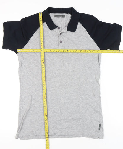 French Connection Men’s Grey Black Polo Shirt XL Cotton Blend