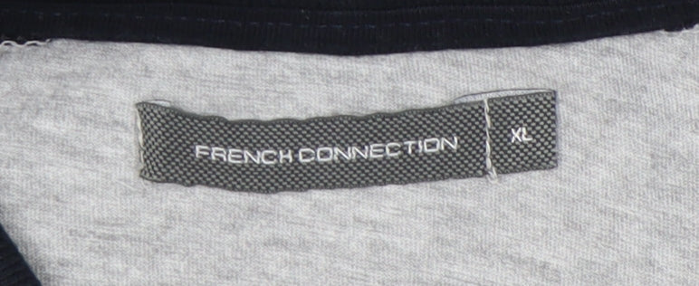 French Connection Men’s Grey Black Polo Shirt XL Cotton Blend