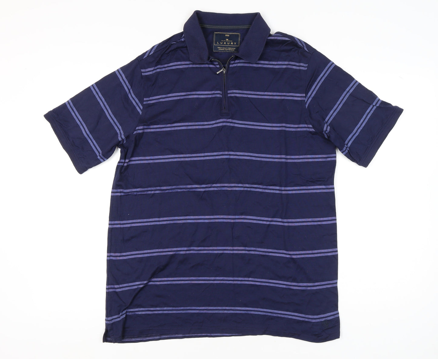 Marks & Spencer Men’s Blue Striped Cotton Polo Shirt L 1/4 Zip
