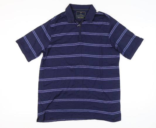 Marks & Spencer Men’s Blue Striped Cotton Polo Shirt L 1/4 Zip
