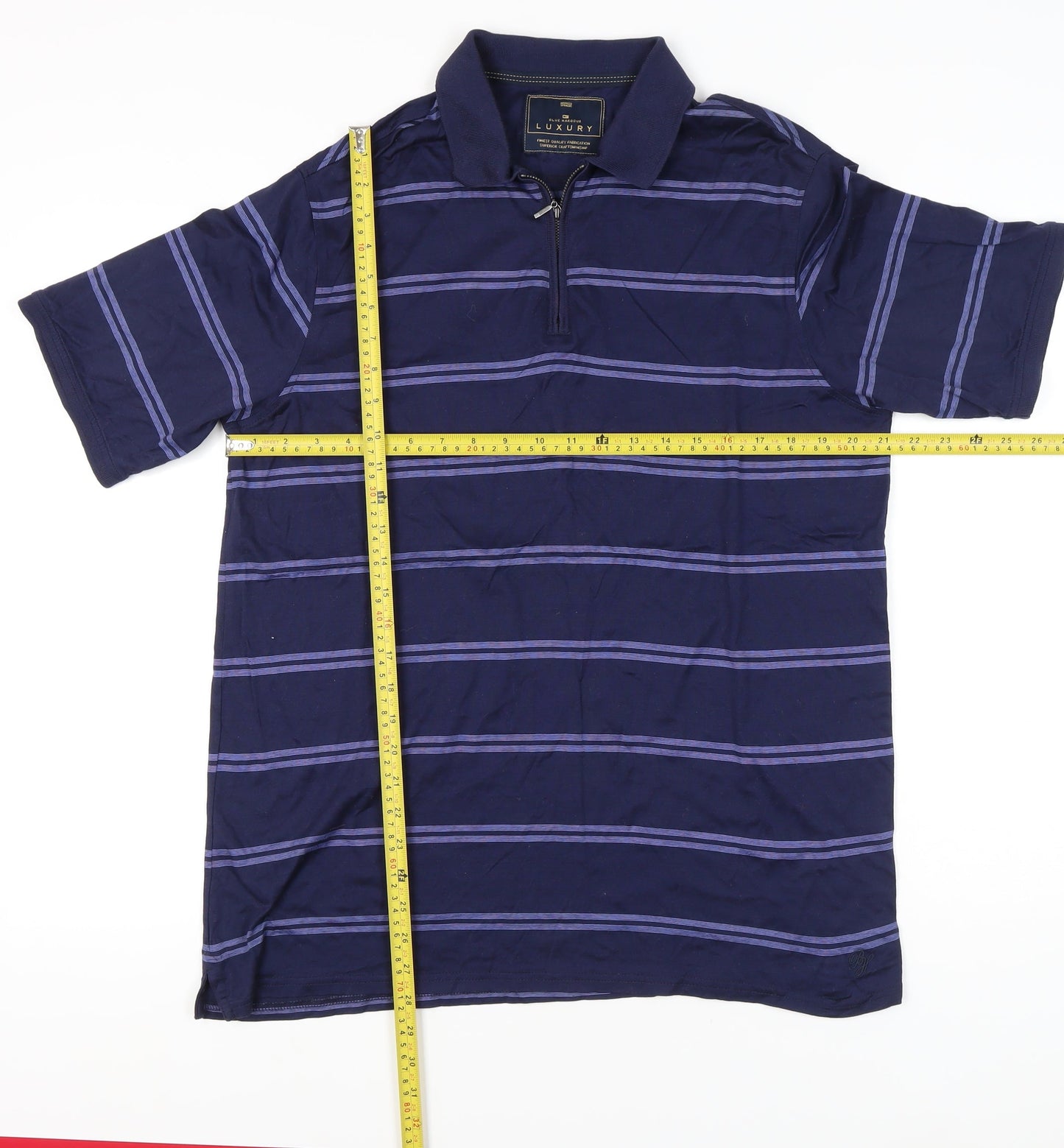Marks & Spencer Men’s Blue Striped Cotton Polo Shirt L 1/4 Zip