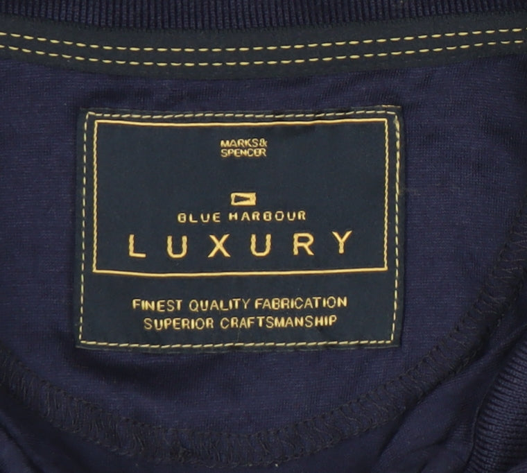 Marks & Spencer Men’s Blue Striped Cotton Polo Shirt L 1/4 Zip