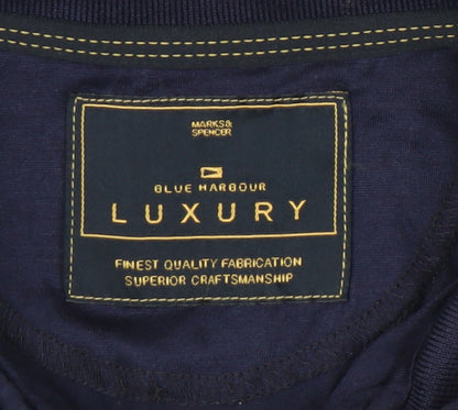 Marks & Spencer Men’s Blue Striped Cotton Polo Shirt L 1/4 Zip