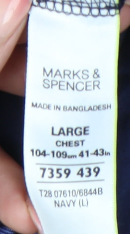 Marks & Spencer Men’s Blue Striped Cotton Polo Shirt L 1/4 Zip