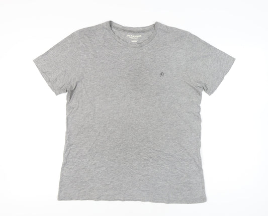 Jack & Jones Men’s Grey Regular Fit Crew Neck T-Shirt Size M