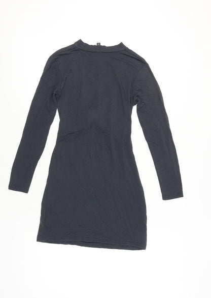Topshop Petite Women’s Blue Bodycon Dress UK 4 Long Sleeve High Neck