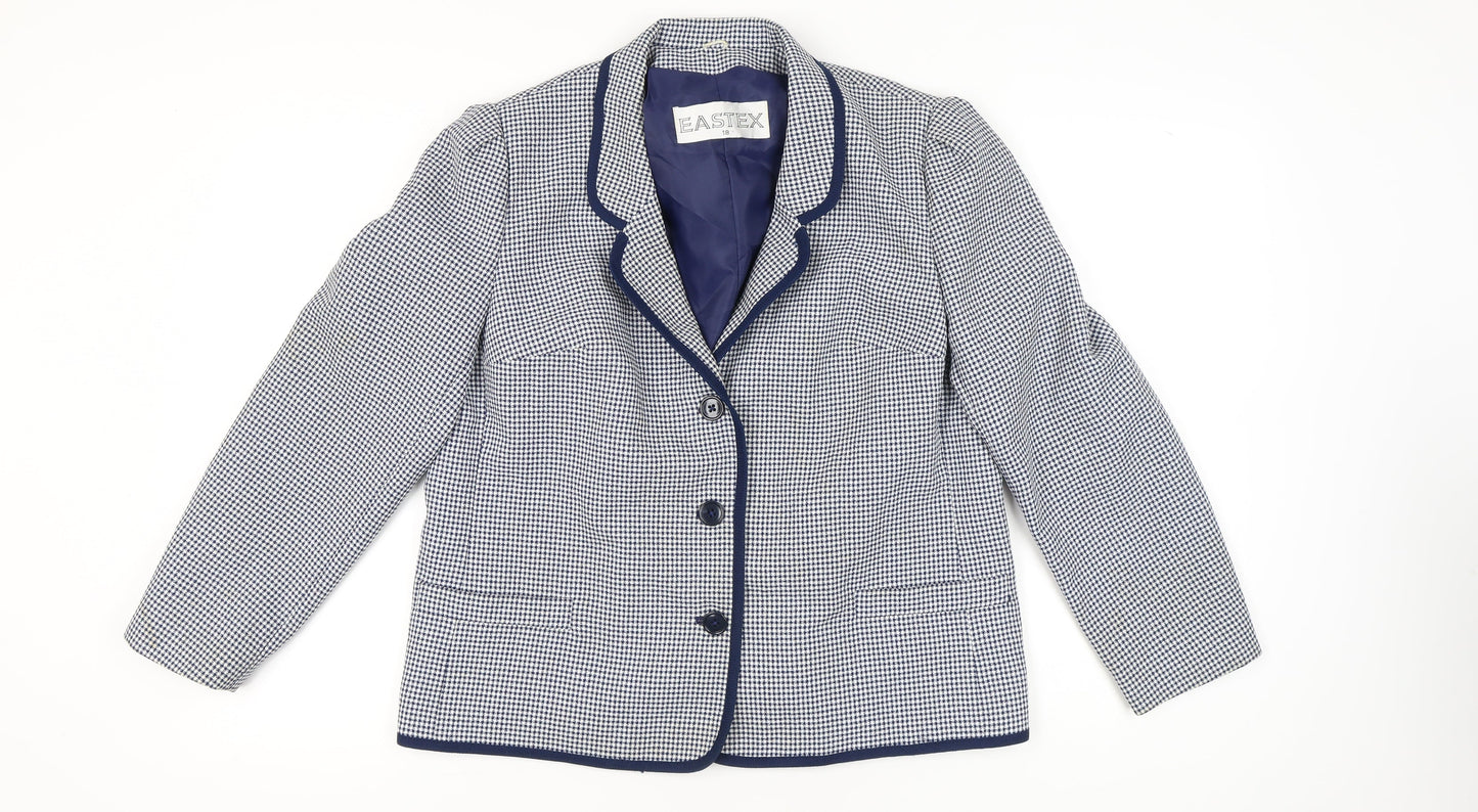 Eastex Womens Blue Houndstooth Suit Jacket Size 18 Regular Fit