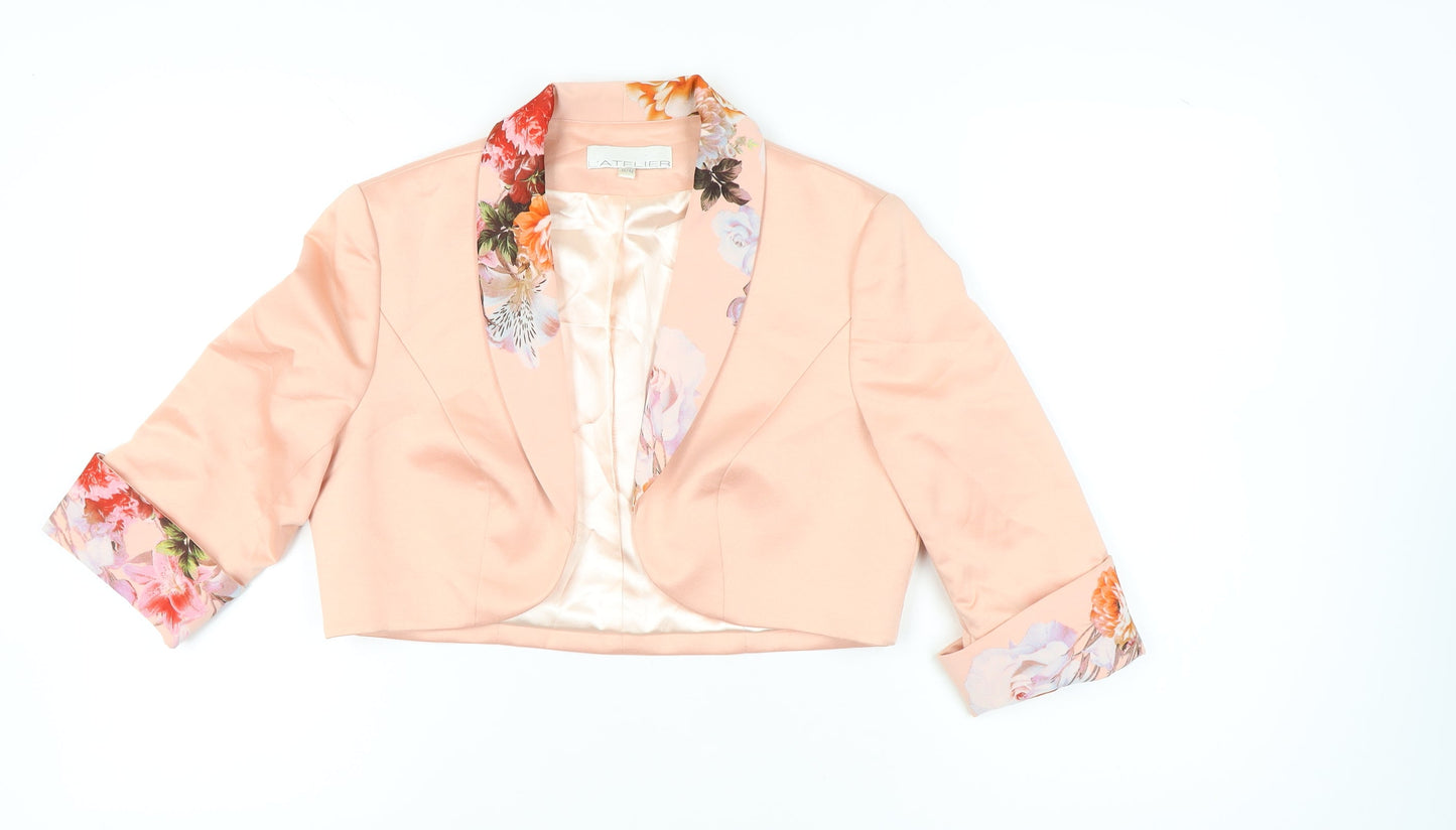 L'Atelier Women's Pink Floral Cropped Blazer Size 14