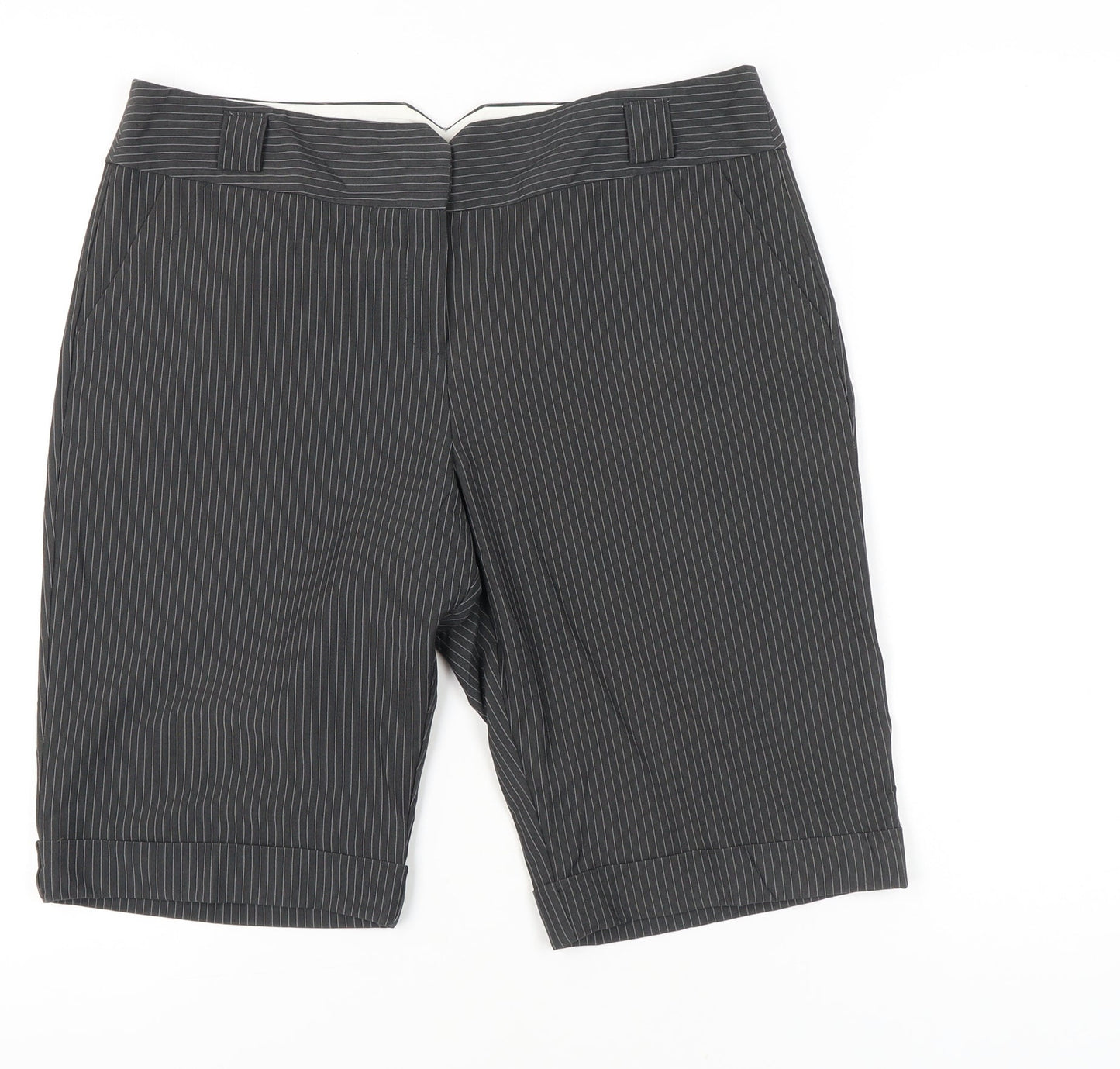Dorothy Perkins Women Grey Pinstripe Bermuda Shorts Size 14