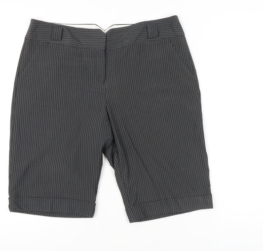 Dorothy Perkins Women Grey Pinstripe Bermuda Shorts Size 14