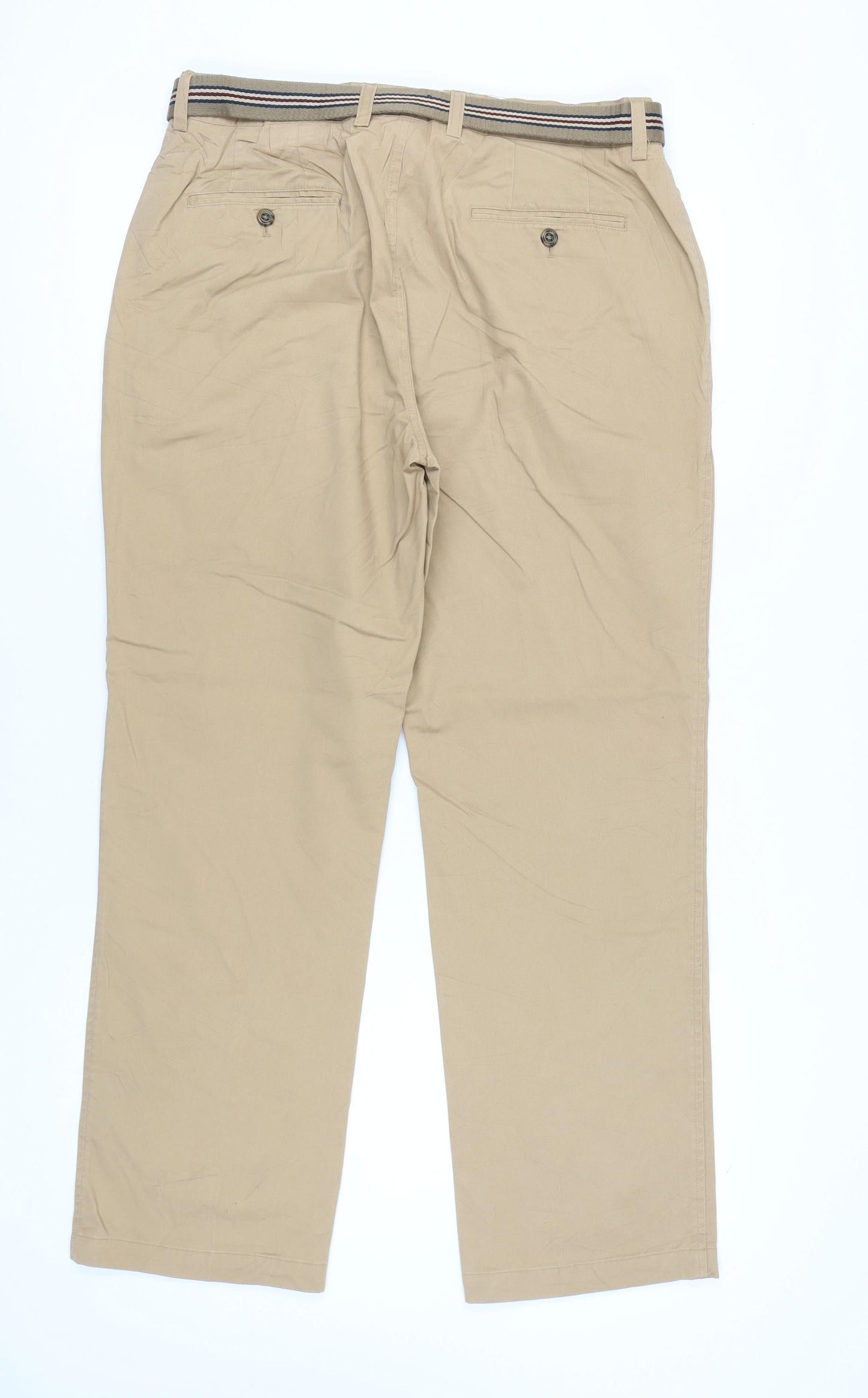 Gurteen Men's Beige Chino Trousers Size 36S Cotton Straight Fit