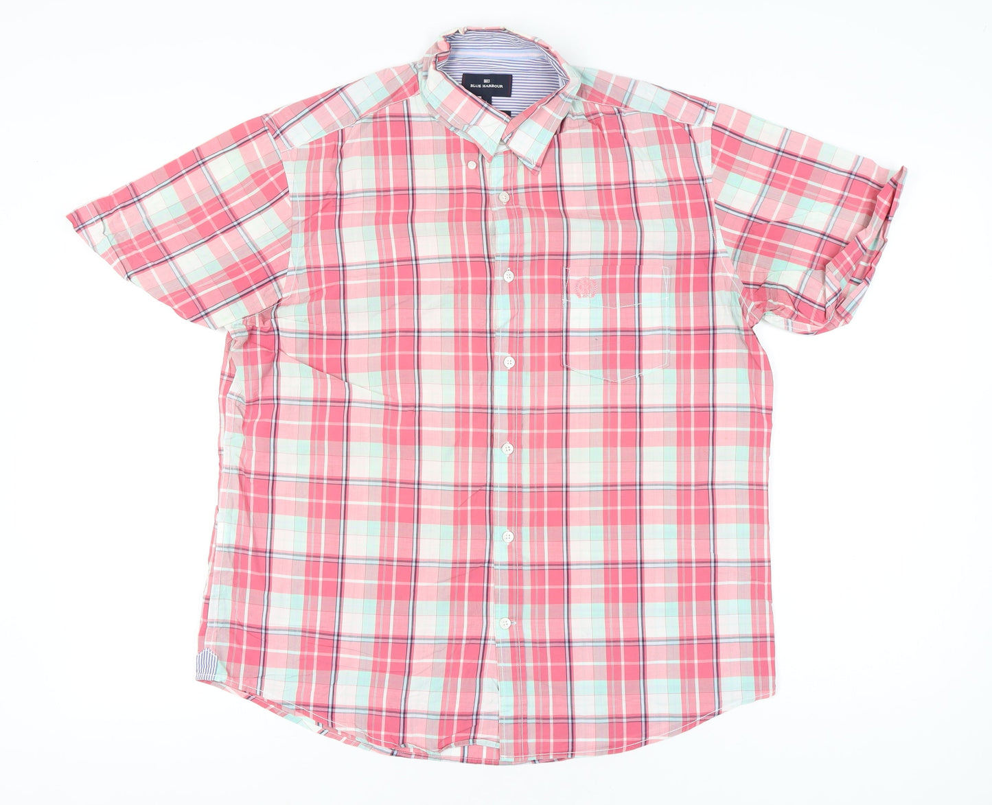 Marks and Spencer Blue Harbour Mens Pink Plaid Cotton Shirt L 41-43"